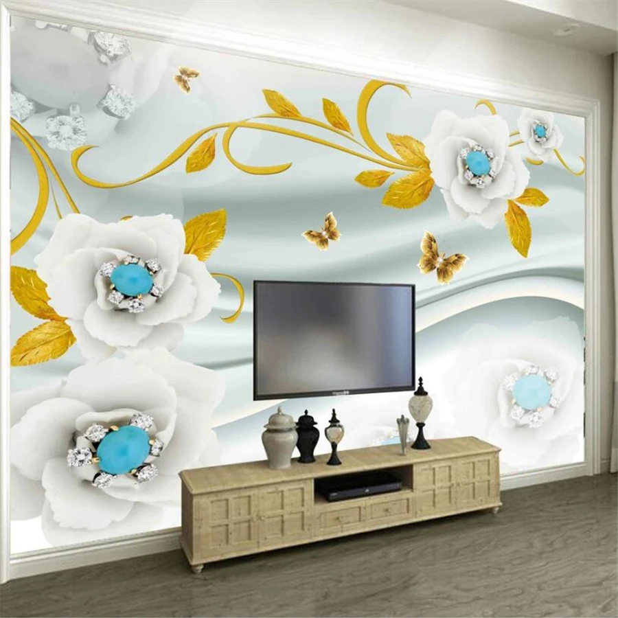 

Custom wallpaper 3d mural HD white jade flower vine jewelry background wall papers home decor papel de parede mural 3d wallpaper