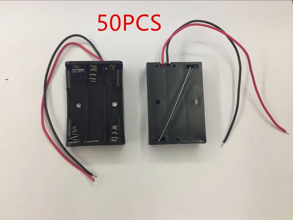 

50PCS AAA Batteries Storage Case Plastic Box Holder with 6'' Cable Lead for 3 x AAA Battery Soldering Connecting Black Digital