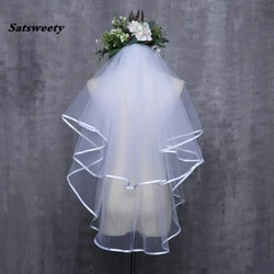 Wedding Accessories 2022 Pearls Tulle Long Cathedral Wedding Veil Ribbon Edge Bridal Veil with Comb veu de noiva longo