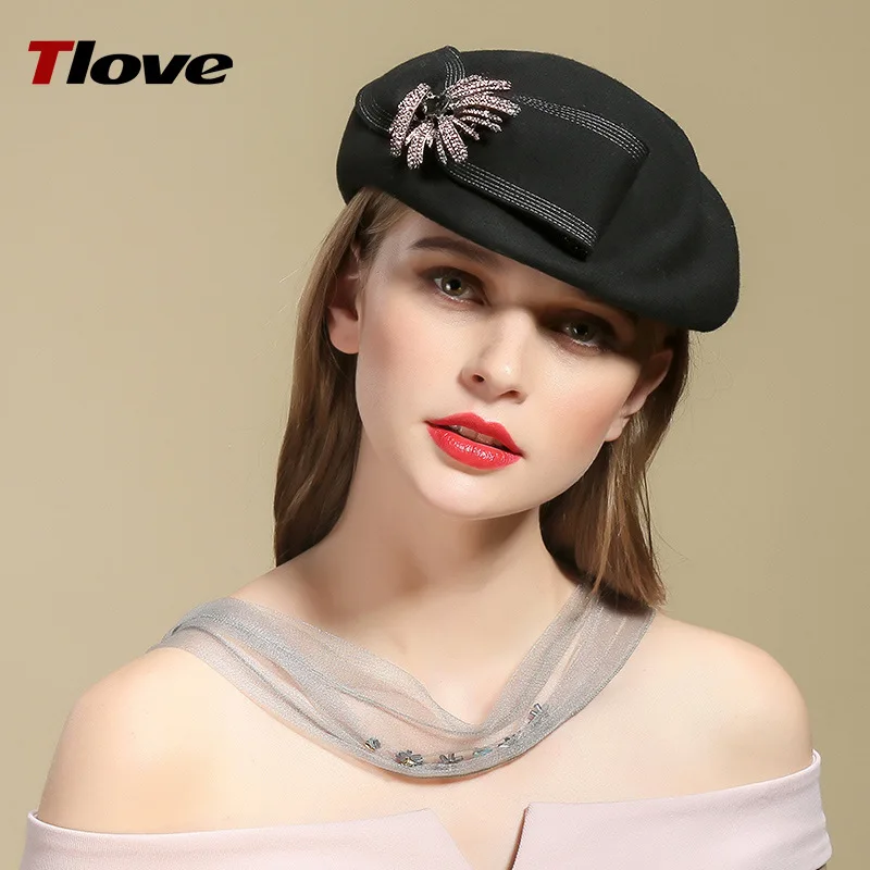 Female Fedoras Hat Winter Australia Wool Vintage French Bowler Sombrero Hats Fedora Wool Hat for Women Flat Flower Hat B8985