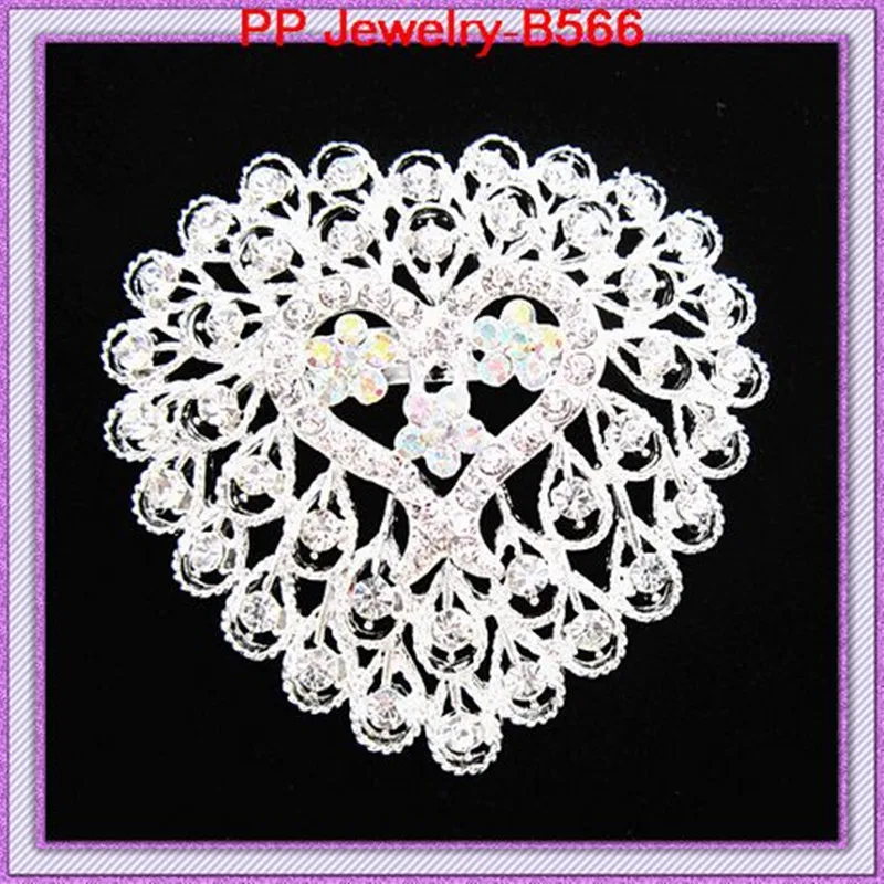 

Factory Cheap Price Large Heart Crystal Rhinestone Silver Wedding Brooch Pins Costume Jewelry