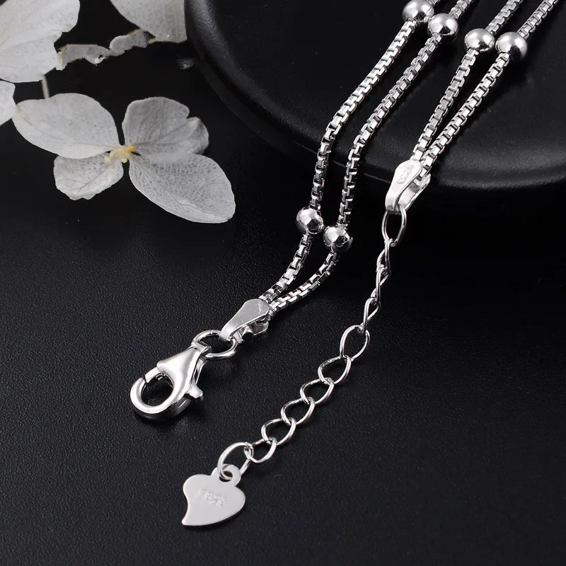 Sterling Silver Jewelry 925 Sterling Silver Bracelet Double Box Chain Bead Bracelet Women Fashion Jewelry Wholesale 3