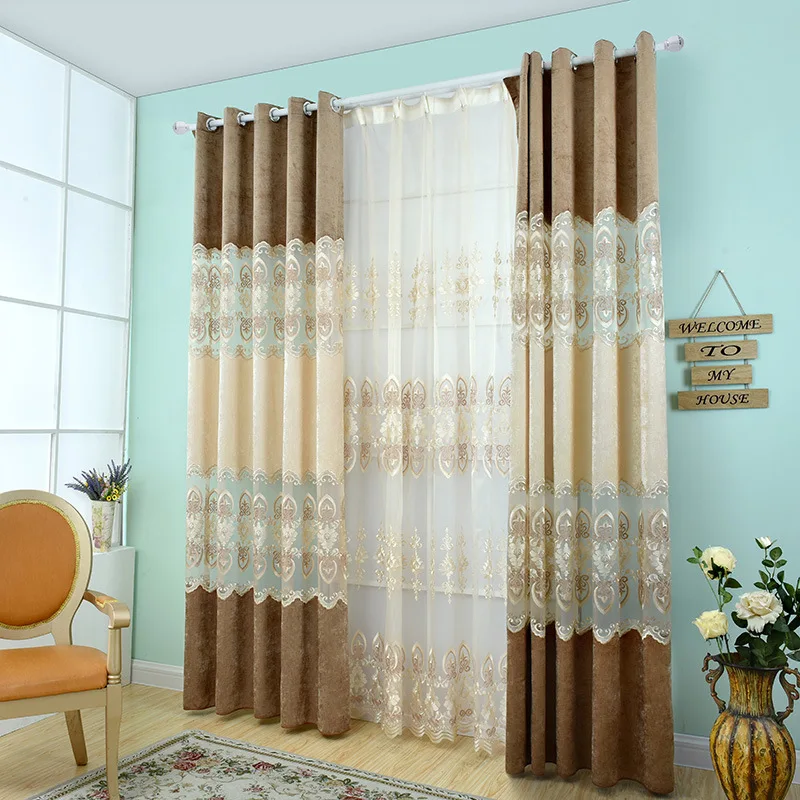 Purple Rice Coffee Color Embroidered Curtains Living Room Customized And Tulle Cortinas For Curtain Bedroom Drapes Fabric