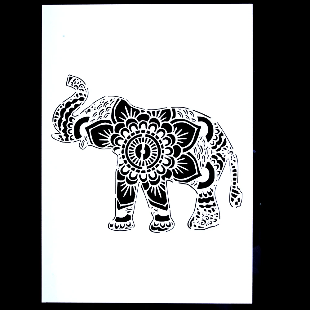 A4 A3 A2 Size DIY Craft Elephant Mandala Stencils For Walls Painting Scrapbooking Stamping Album Decorative Embossing Paper Card