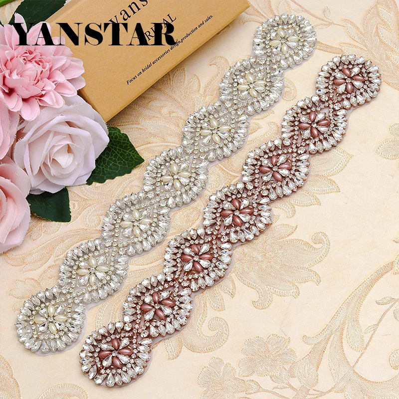 

YANSTAR(10PCS) Wholesale Hand Sew Rhinestone Appliques Bridal Sash Silver Rose Gold Crystal For Wedding Grown Belt YS878