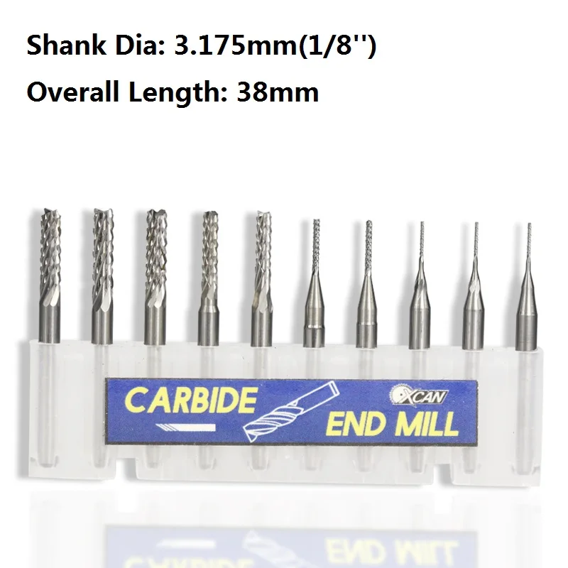XCAN 콘 엔드 밀, 카바이드 PCB 밀링 비트, PCB 밀링 커터, CNC 절삭 밀링 도구, 0.5-3.175mm, 10 개