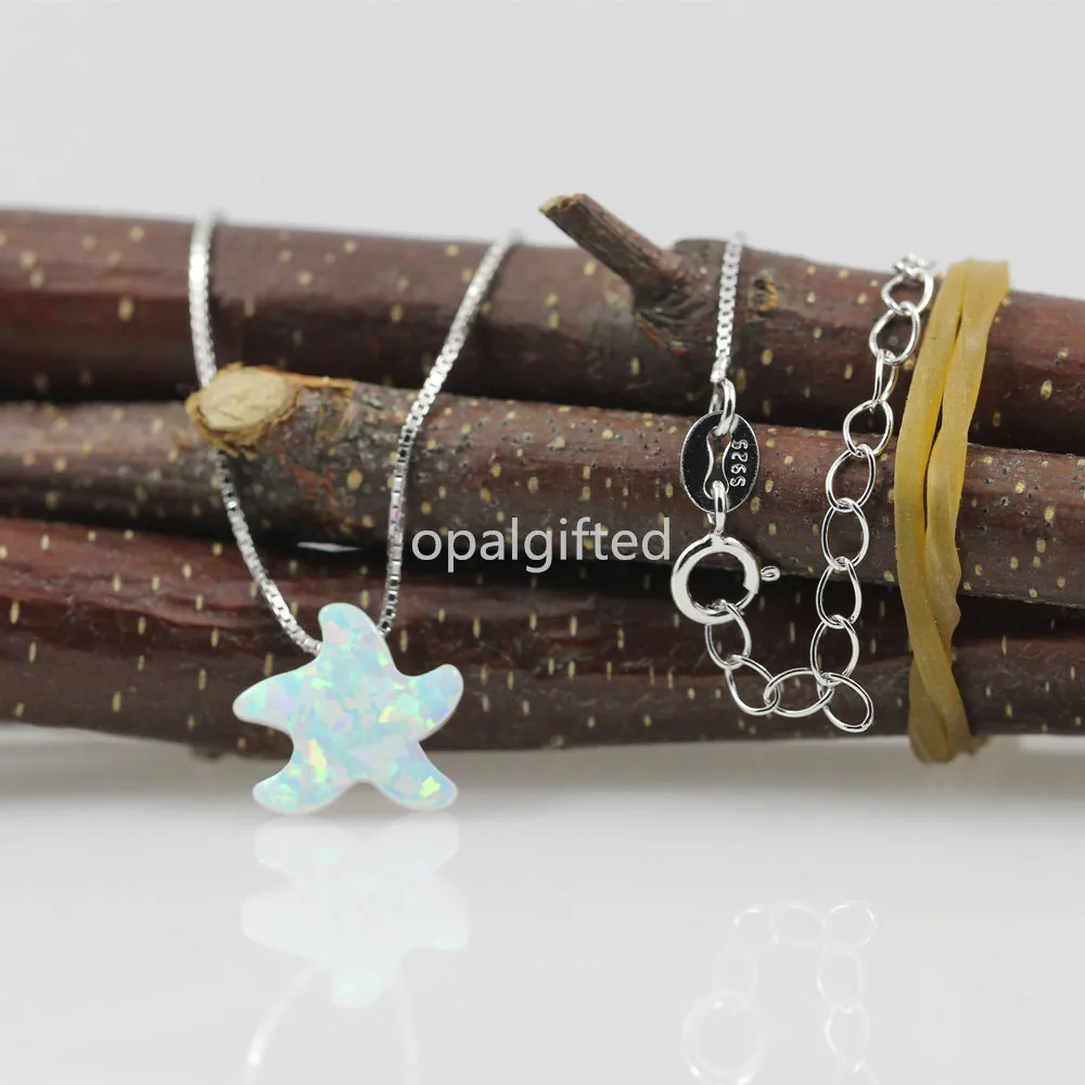 (1pc/lot)10*11mm Free Shipping Best OP17 white Opal Sea star / starfish 925 Sterling Silver Opal Necklace with Cheaper price