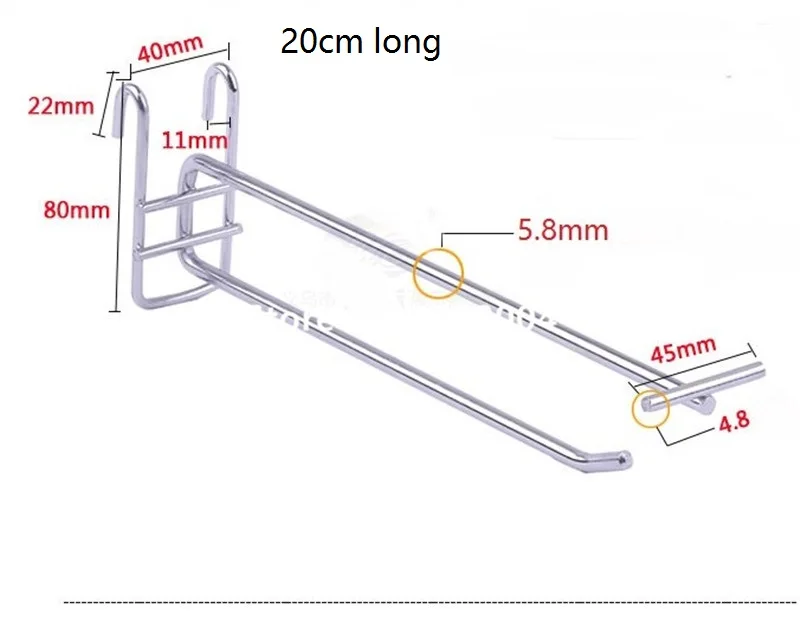 

(100 pcs/pack ) 20cm Length 6mm Diameter Merchansing security locking display hook slatwall hooks for retail store open displays