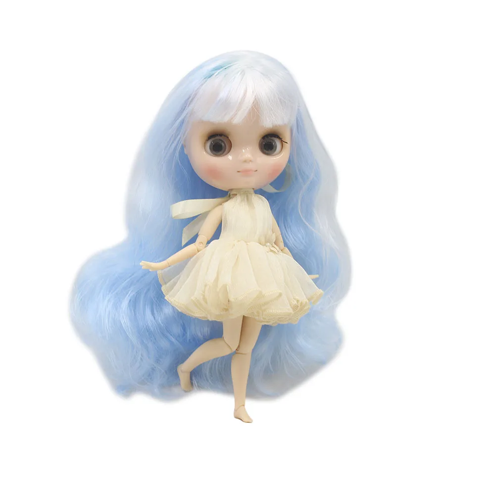 

DBS Nude middie blyth joint doll white mix blue hair Transparent face suitable DIY gift for girl like the icy doll middle blyth