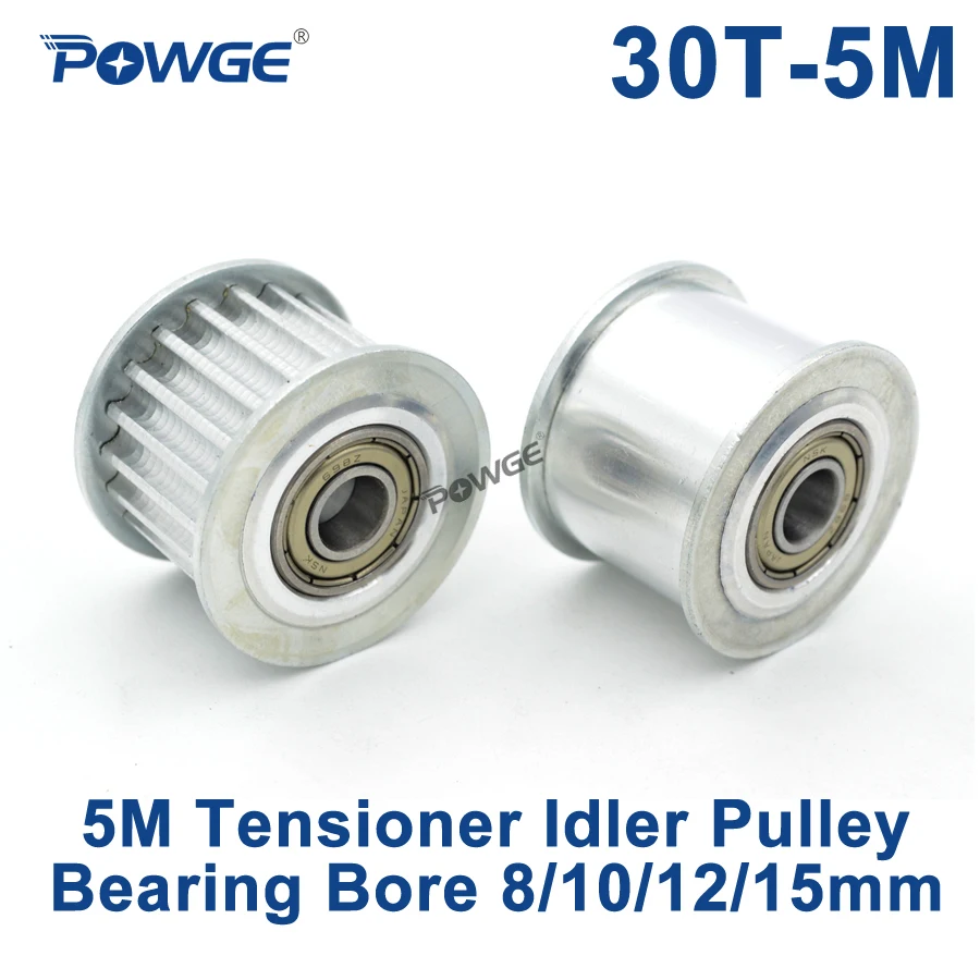 POWGE 30 Teeth 5M Idler Pulley Tensioner Wheel Bore 8/10/12/15mm with Bearing Guide HTD5M synchronous pulley Gear 5M 30teeth 30T