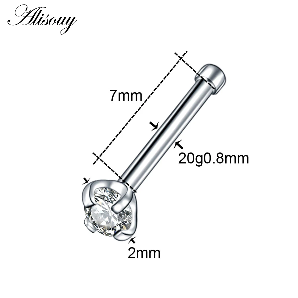 Alisouy 1PC Stainless Steel Crystal Nose Rings Piercing Rose Gold Color Screw Nazir Nostril Ear Stud Earrings Body Jewelry 20G