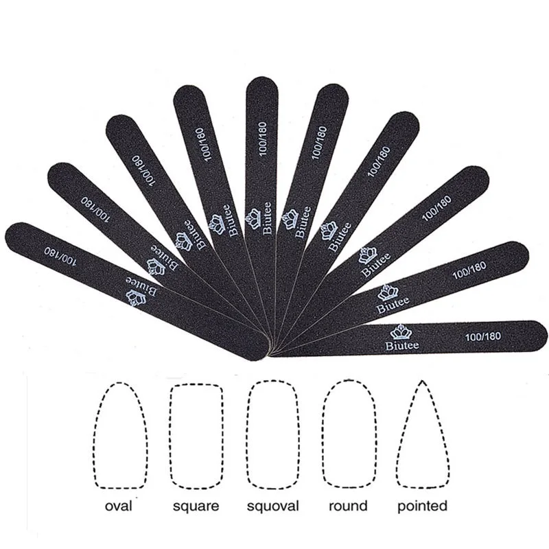 Biutee 10 Pcs Nail Files Buffer Black Double Sided 100/180 240Grit Washable Manicure Tools Pedicure Fingernail File