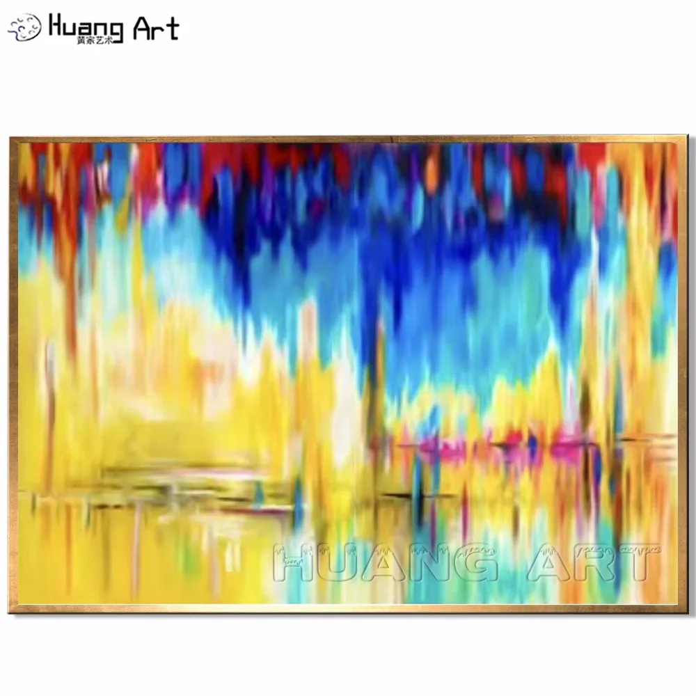 

Artist Hand-painted Rich in Color Abstract Oil Painting on Canvas for Living Room Decor Blue and Yellow Abstract Wall Painting