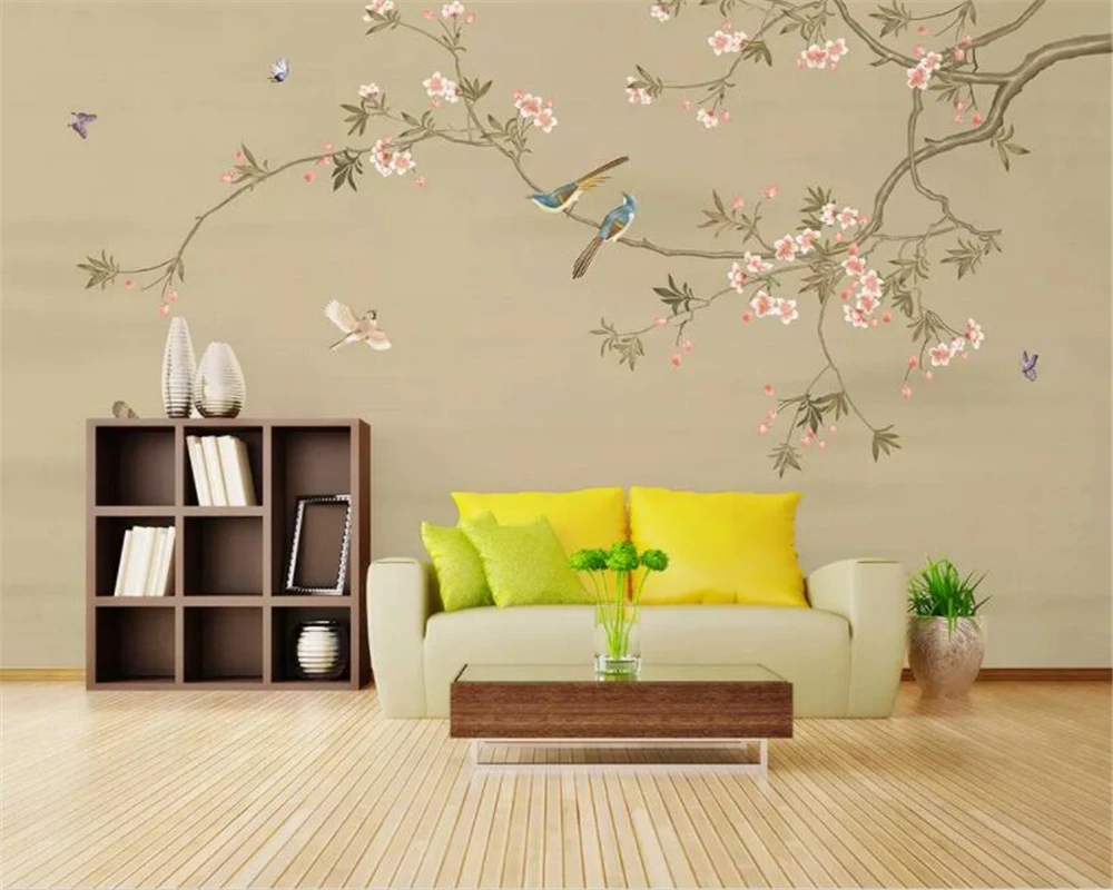 

Custom wallpaper Modern hand-painted high quality flower and bird background wall decorative wallpaper for walls 3 d