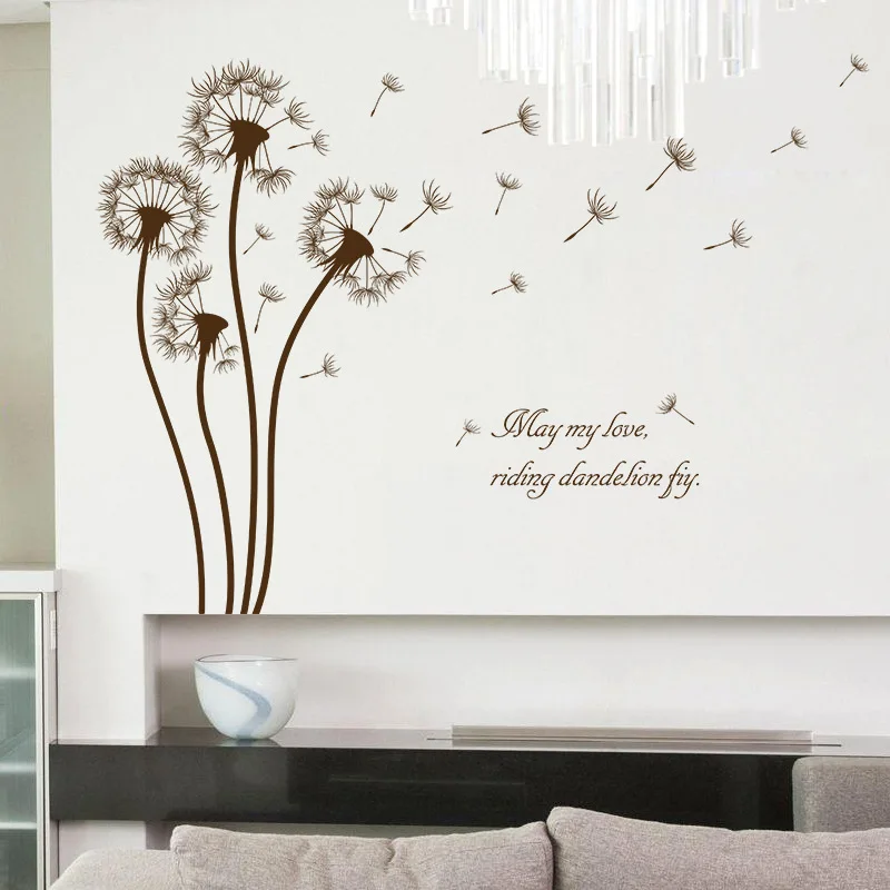 Brown Color Dandelion Wall Sticker Living Room Bedroomkids Rooms Home Decor PVC Autocollant Mural