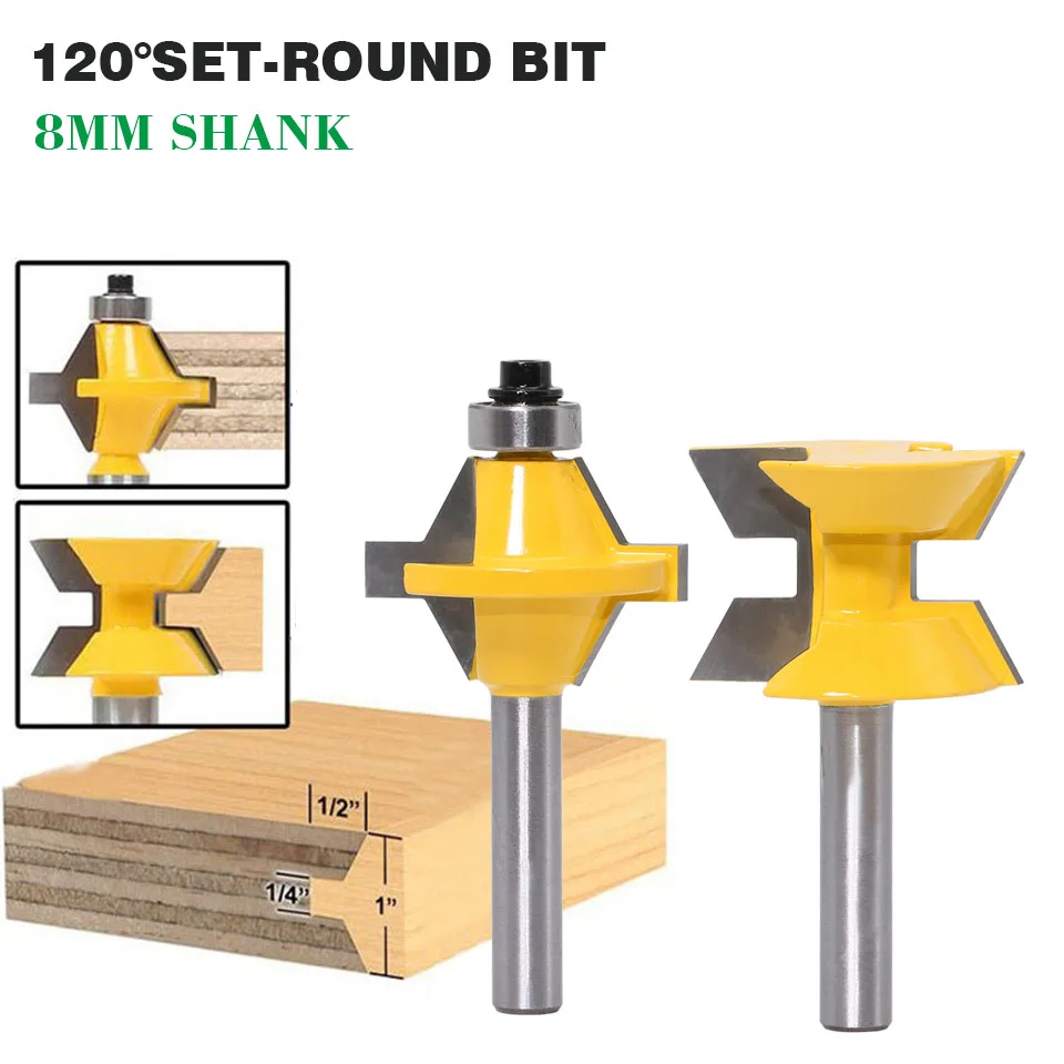 

2Pcs 8" Shank Router Bit Set 120 Degree Woodworking Groove Chisel Cutter Tool