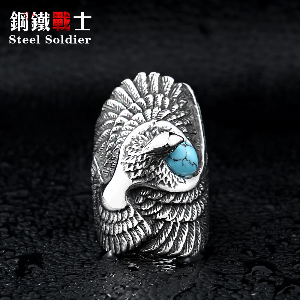 Steel soldier top quality and popular long eagle bird ring for men middle finger stainless steel personality jewelry