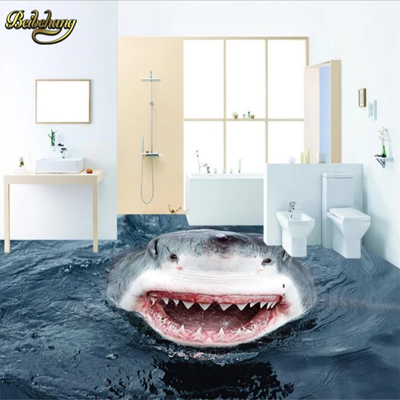 beibehang Horror shark Custom Mural Wallpaper papel de parede 3D Livingroom Bedroom Bathroom PVC Self-adhesive Floor Wall paper