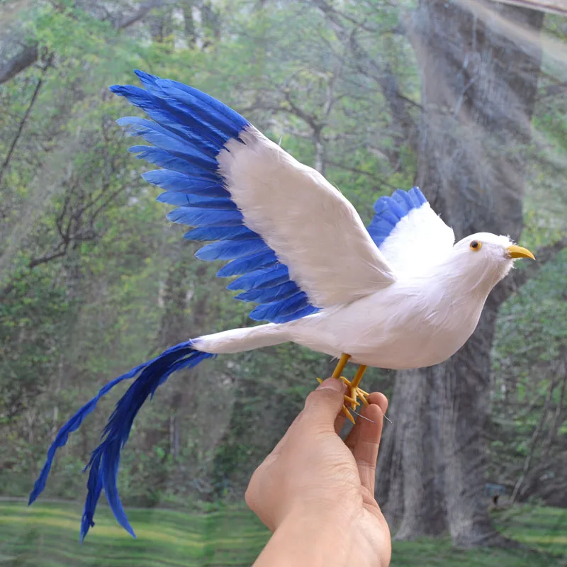 

creative simulation white&blue Phoenix Bird toy foam&feather wings long tail bird gift about 50cm