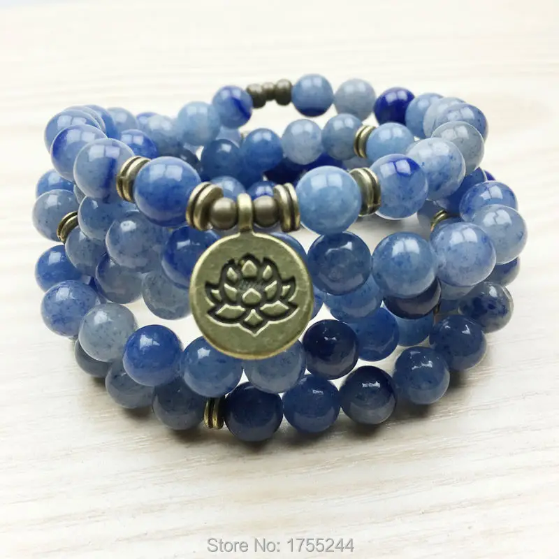 SN1165 High Quality Design Women`s Mala Beads Bracelet Trendy Yogi Necklace Lotus Blue Aventurine Quartz Bracelet