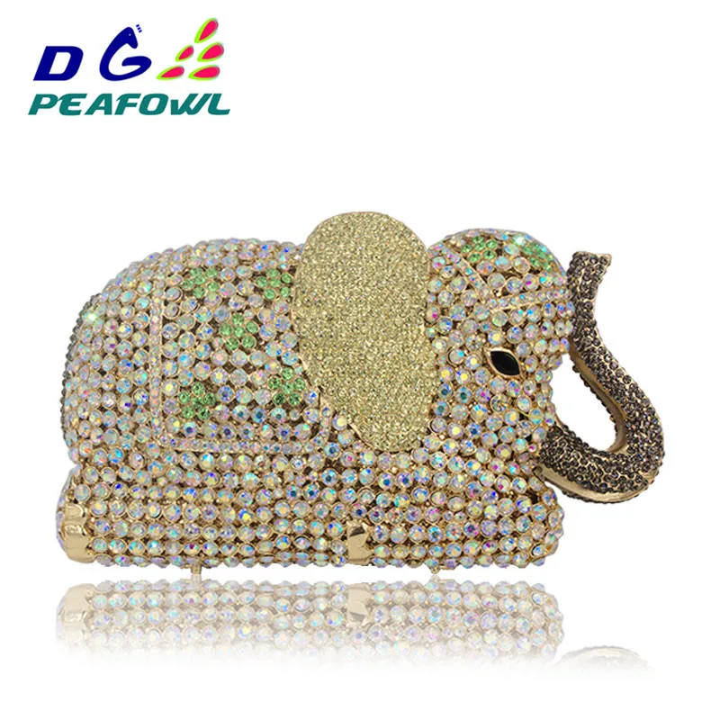 

Handmade Animal 3D Elephant Shape Gold Crystal Women Evening Handbag and Purse Metal Wedding Prom Minaudiere Clutch Bag