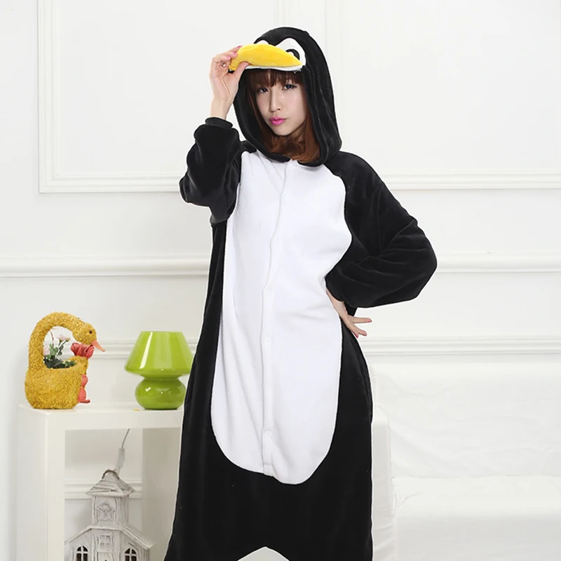 Adult Anime Kigurumi Onesies Cute Black Penguin Costume For Women Men Funny Warm Animal Onepieces Sleepwear Home Cloths Girl