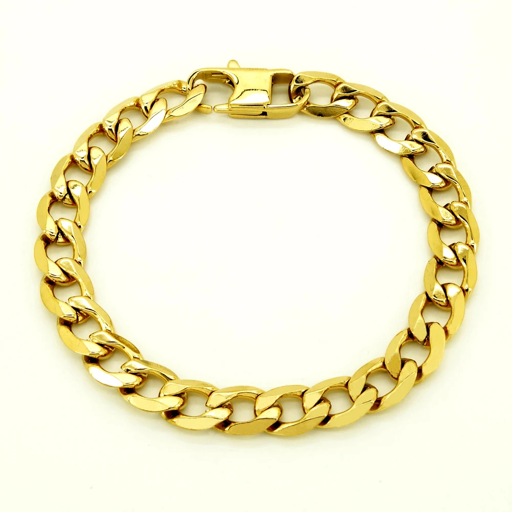 Gold Color Bracelets for Men Women 100% Stainless Steel Bracelet 6/8/12 mm 8 Inches Curb Cuban Chain Free Shipping Factory Offer