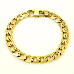Gold Color Bracelets for Men Women 100% Stainless Steel Bracelet 6/8/12 mm 8 Inches Curb Cuban Chain Free Shipping Factory Offer