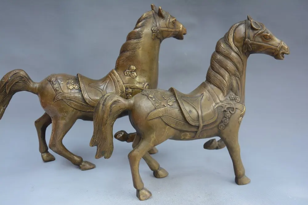 Collectable Ming Dynasty (xuan de1426-1438)brass running horse statue ,A pair,Free Shipping