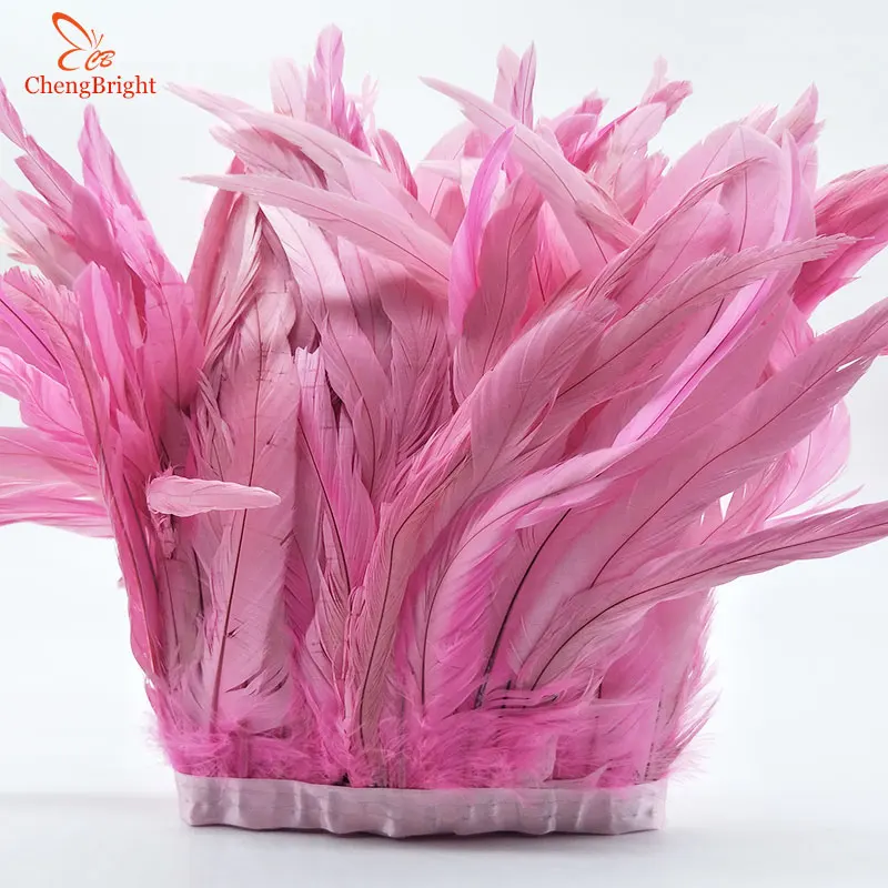 ChengBright 10 Yards Pink Rooster Tail Feather Trim Coque Feather Trimming Feather For Crafts Dress Skirt Costumes Plumes Diy