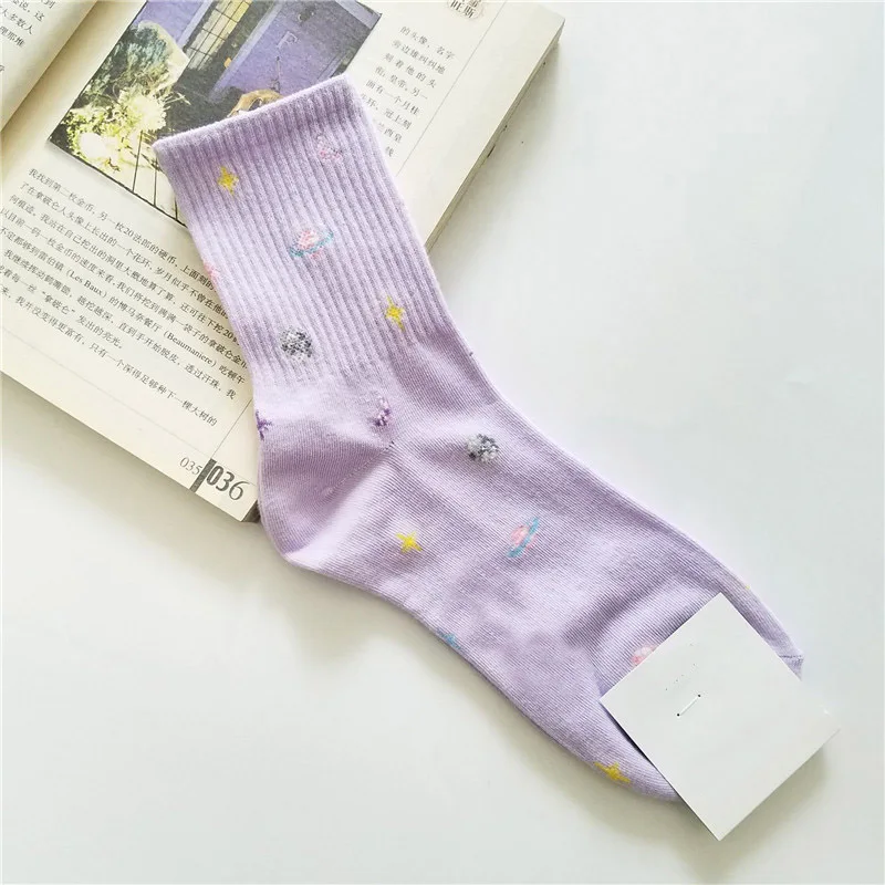 [COSPLACOOL]Harajuku Planet Point Yarn Funny Socks Japanese Creative Moon Stars Socks Women Warm Cute Novelty Femme Sokken Meias