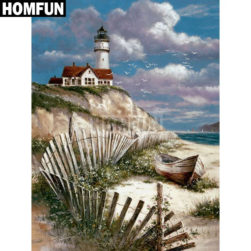 

HOMFUN Full Square/Round Drill 5D DIY Diamond Painting "lighthouse" Embroidery Cross Stitch 5D Home Decor Gift A02567