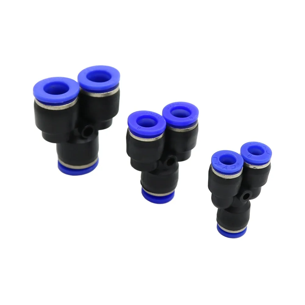 Y-Shape connector Pneumatic 3-Way Fittings 6mm 8mm 10mm OD Hose Tube Push in Gas Pipe Fitting 3-Port Air Splitter 2 Pcs