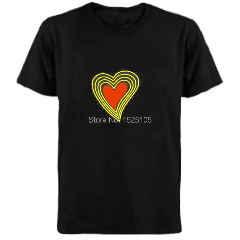 Heart el lighting shirt with sound active 4pcs AAA battery inverter free shipping