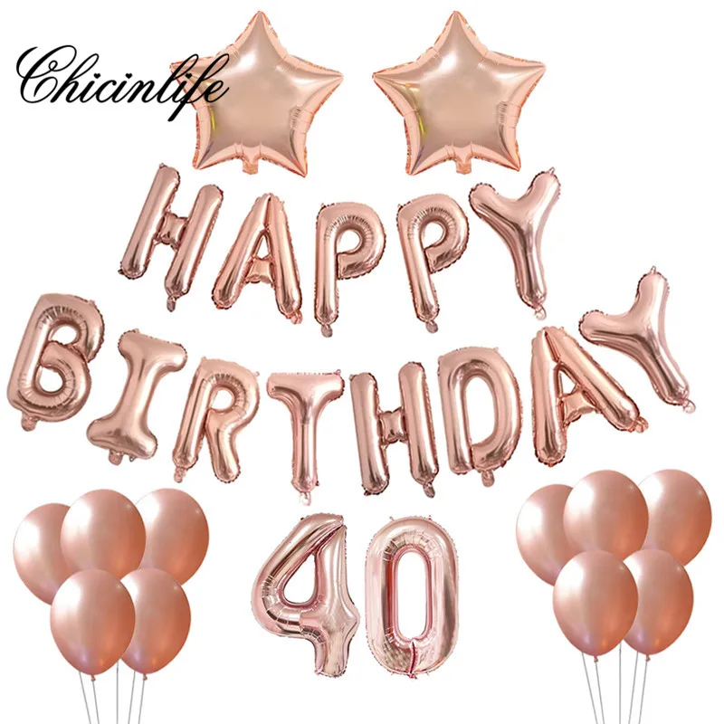 Chicinlife 37Pcs Rose Gold 30/40/50/60th Happy Birthday Balloons banner Birthday Adult Party Decorations Supplies