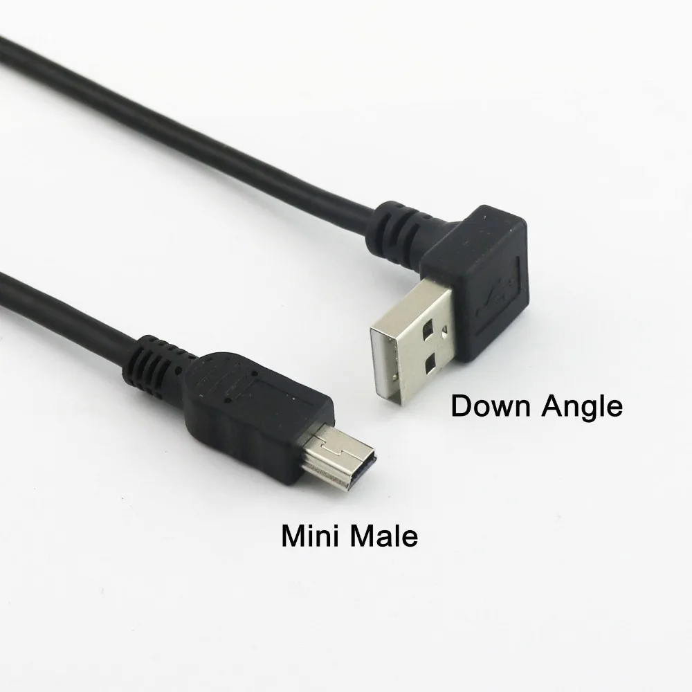 1pcs Down Angle USB 2.0 A Type Male To Mini USB 5 Pin Male Charger Data Adapter Cable 25cm