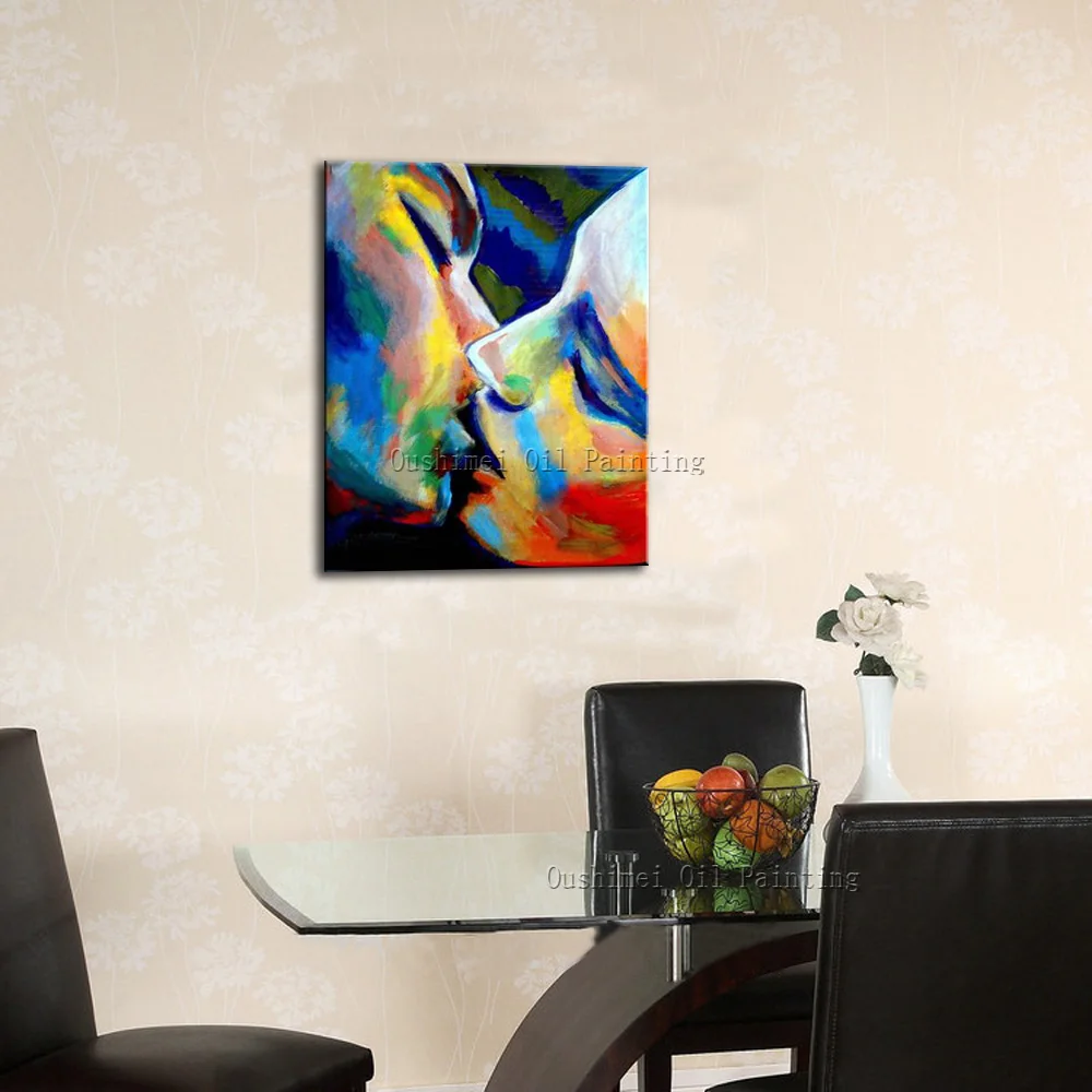 Hand Painted Lover Kiss Painting Impression Sexy Paintings on Canvas Painting Hang Picture Wall Abstract Portrait Oil Painting