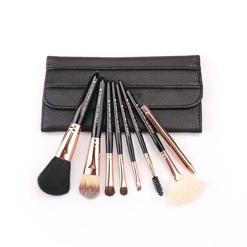 Zoreya Brand 8pcs High Quality Synthetic Fibers Makeup Brush Set Powder Foundation Large Eye Shadow Angled Brow Brushes 3 Colors