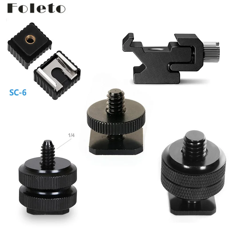 Foleto-Adaptador de soporte para Flash de cámara, montaje de tornillo para trípode de 1/4 "-20 3/8" para cámara canon nikon Speedlite