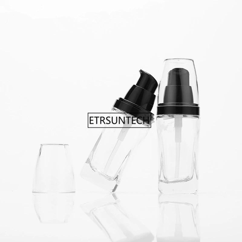 30ml Clear Glass Bottle with Black Pump for Lotion Essential Oli Moisturizer Facial Water Liquid Cream F1945