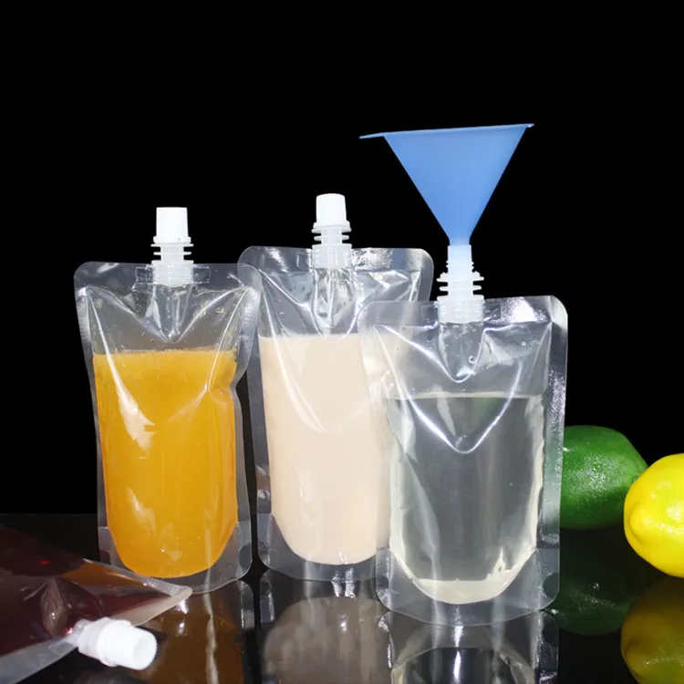 50pcs 30ml~600ml High Clear Stand up Spout Beverage Packaging Bags Fruit Milk Juice Wedding Party Plastic Creative Pouches