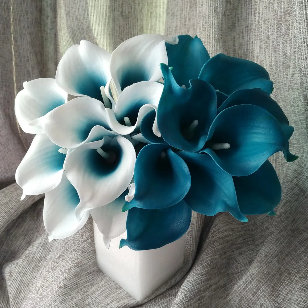 100 Real Touch Calla Lily Teal Latex Calla Lilies Teal Blue Wedding Flower For Wedding Centerpieces Decoration Wholesale Flowers