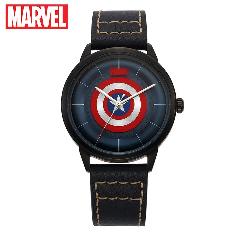 Disney OFFICIAL Marvel Avengers CAPTAIN AMERICA SHELL QUARTZ WATCH  Waterproof  MEN Watches LEATHER  Male Sapphire Luxury M-9013