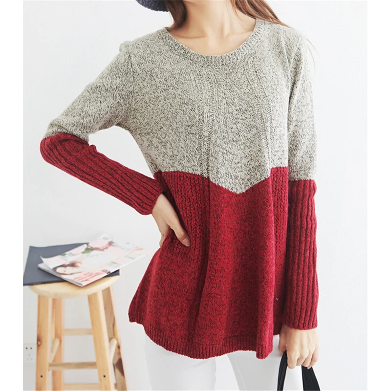 

WomenWinter Fall Tops And Shirts Sweaters Fashion Autumn 2020 Patchwork Knitted Sweater Pullover Loose Long Sleeve O Neck SW215