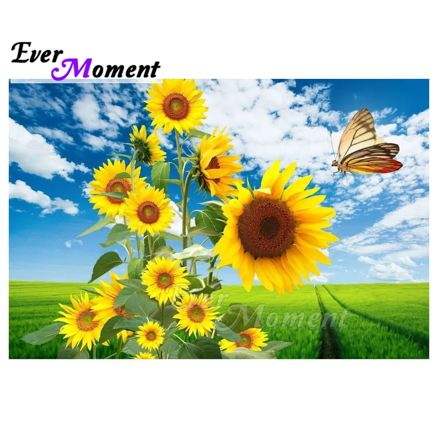 

Ever Moment Diamond Painting 5D DIY Full Square Sunflower Butterfly Grass Rhinestone Mosaic Diamond Embroidery Decor ASF1630