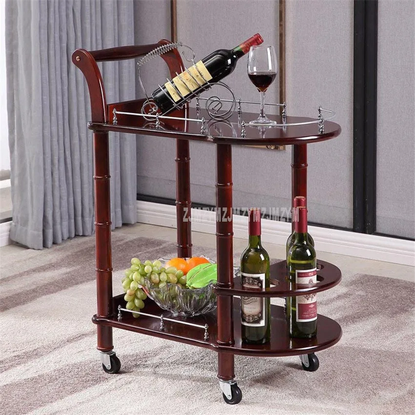 86cm Hotel Dining Cart With Wheels Double Layer Wood Table Wine Cart Beauty Parlour Kitchen Trolleys Side Stand Hotel Furniture