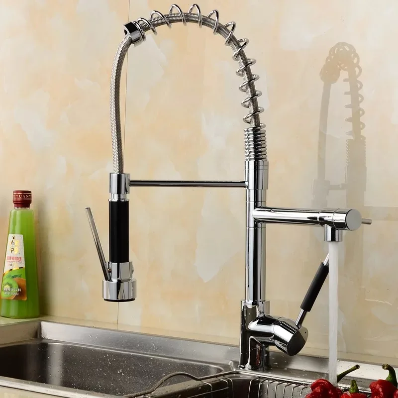 New Free Ship Pull Out Faucet Kitchen Chrome Sink Mixer Tap Double Handle 50cm height CH-8002