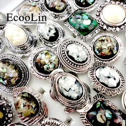 10Pcs Nature Cameo Shell Rings for Women Fashion Wholesale Jewelry Ring Lots Adjustable Size LR437