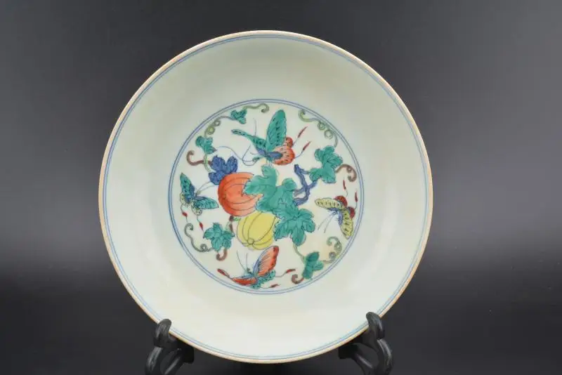 Collection old Chinese MingDyansty(ChengHua)) pastel porcelain plate,thin,Butterfly love flower, Free Shipping