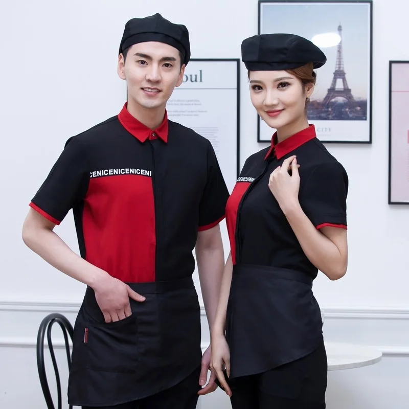 

Cafe Restaurant Hotpot Waitress Staff Workwear Uniform Milk Tea Cake Shop Hotel High Quality Plus Size Waiter Single Top H2328